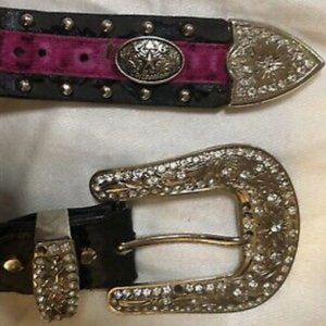 P&G Collections Women's Western Bling Style Leather Belt with Rhinestones